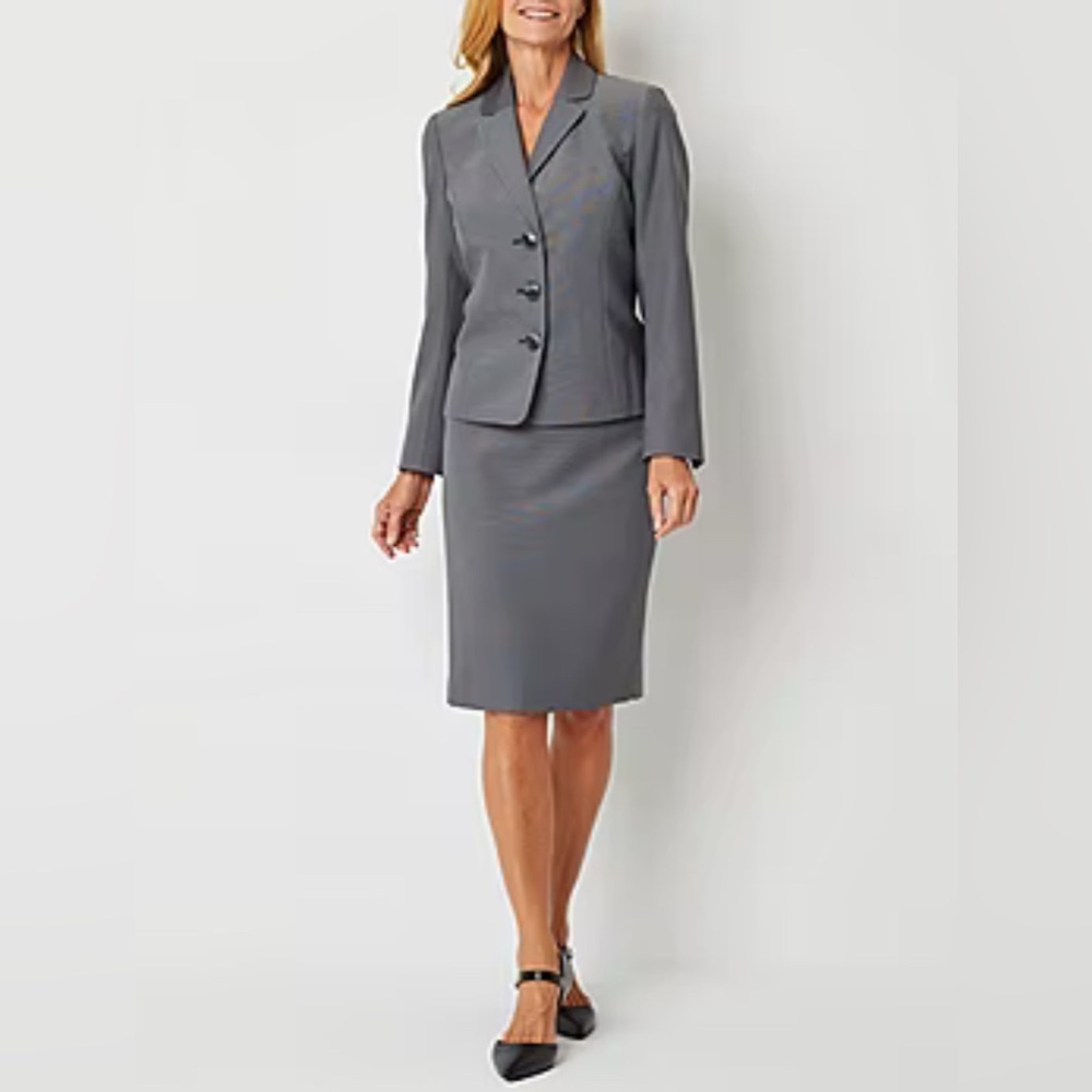 Le Suit Petite 2-pc. Knee Length Skirt Suit Gray Houndstooth Size 8P NWT - Picture 9 of 10